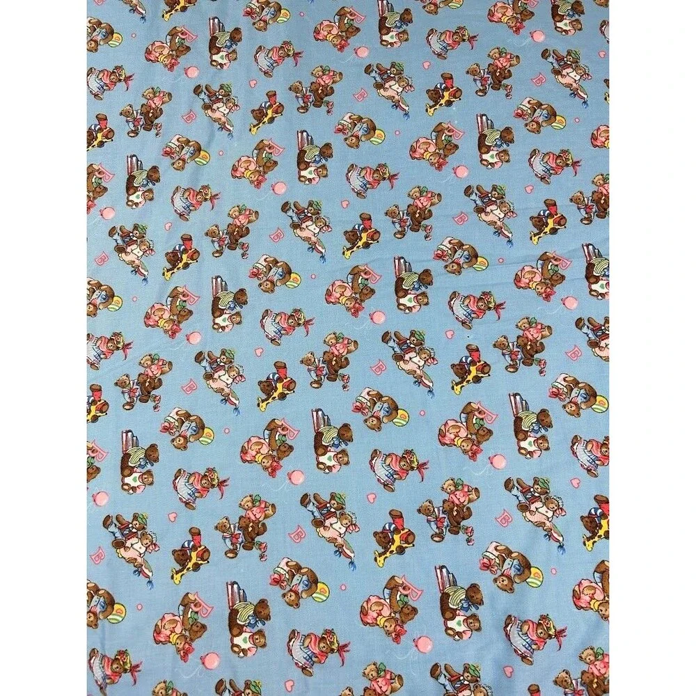 Vintage Baby Quilt Reversible Patchwork Plaid & Teddy Bears Blue Pink 37.5x44.5